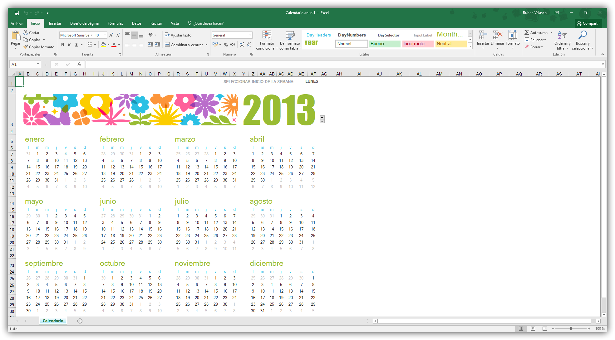 Como Crear Calendario En Excel Imagesee
