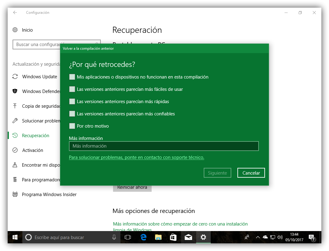 Cómo Volver Atrás Tras Actualizar A Windows 10 Fall Creators Update Softzone 2697