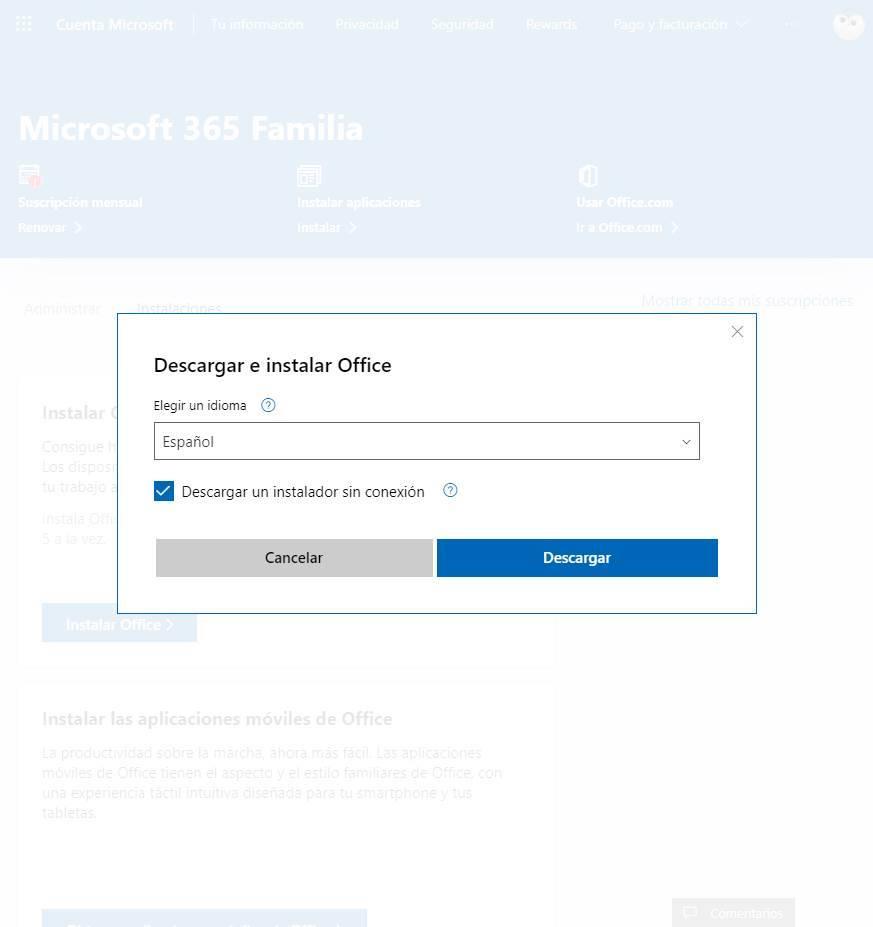 Descargar e instalar Office en Windows 10 y Windows 11