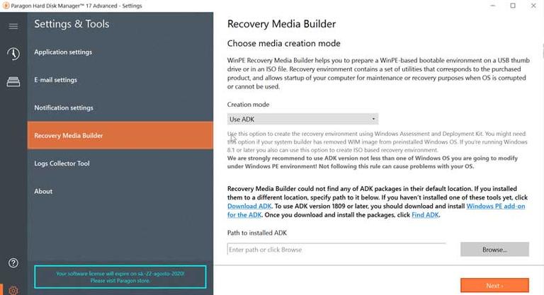 paragon recovery media builder winpe