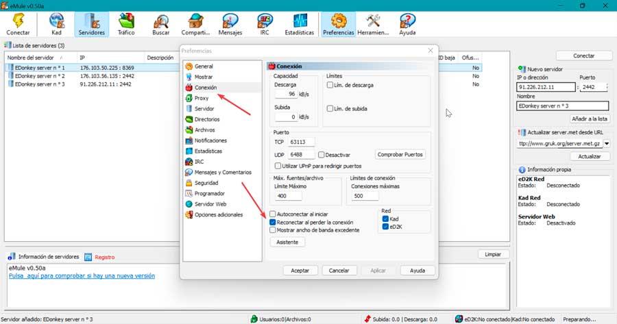 eMule reconnect when losing connection