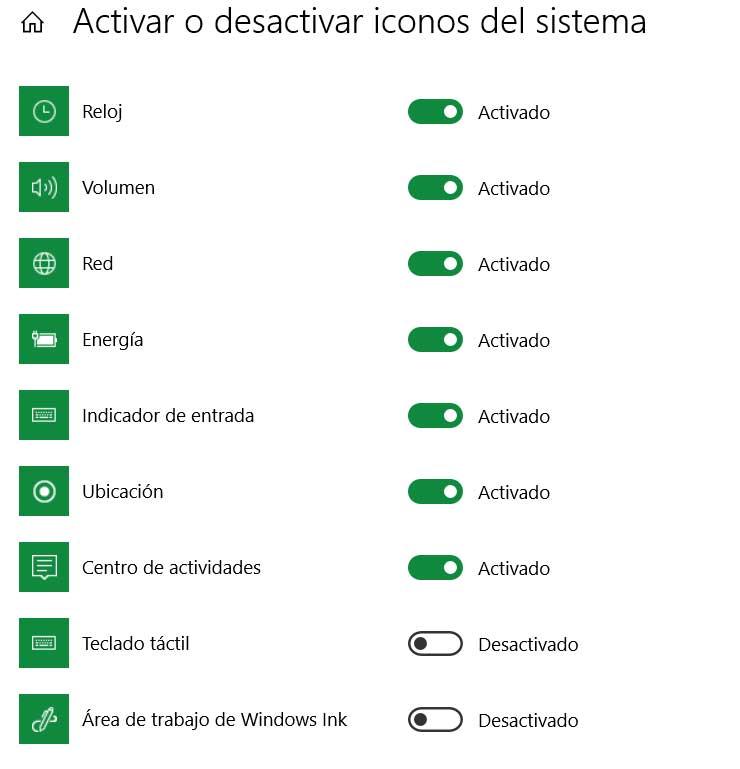 iconos bandeja sistema Windows