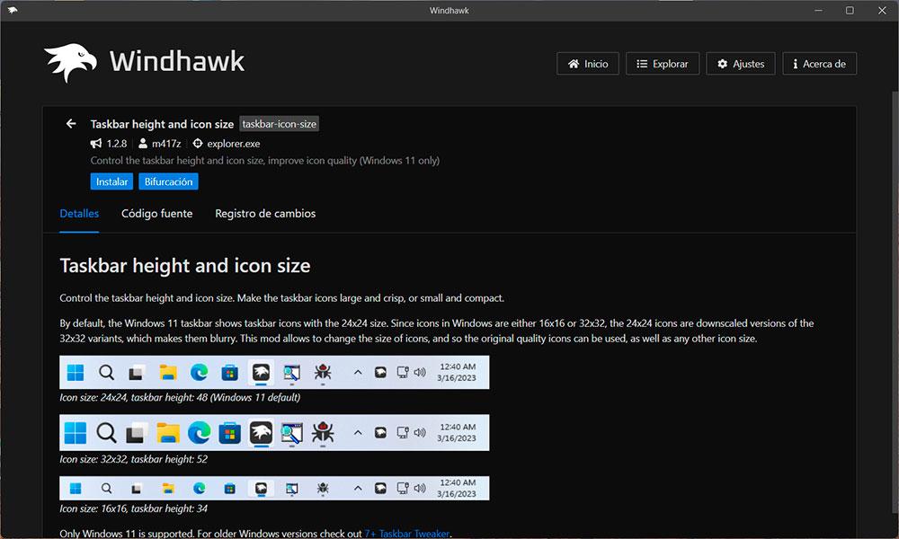 Cambiar tamaño iconos barra de tareas en Windows 11