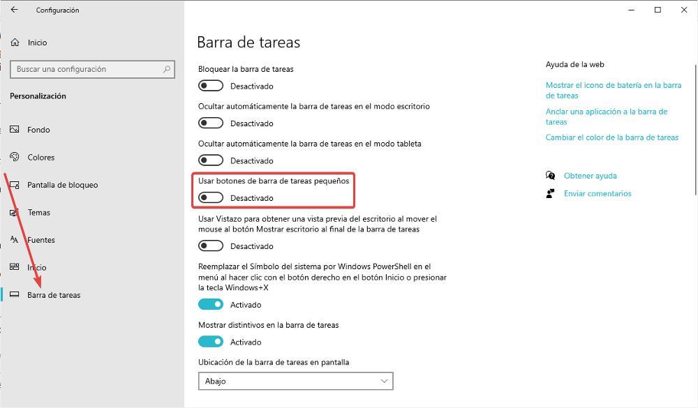 Cambiar tamaño iconos barra de tareas en Windows 10