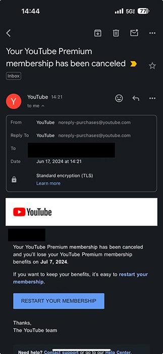 Cuenta de YouTube cancelada