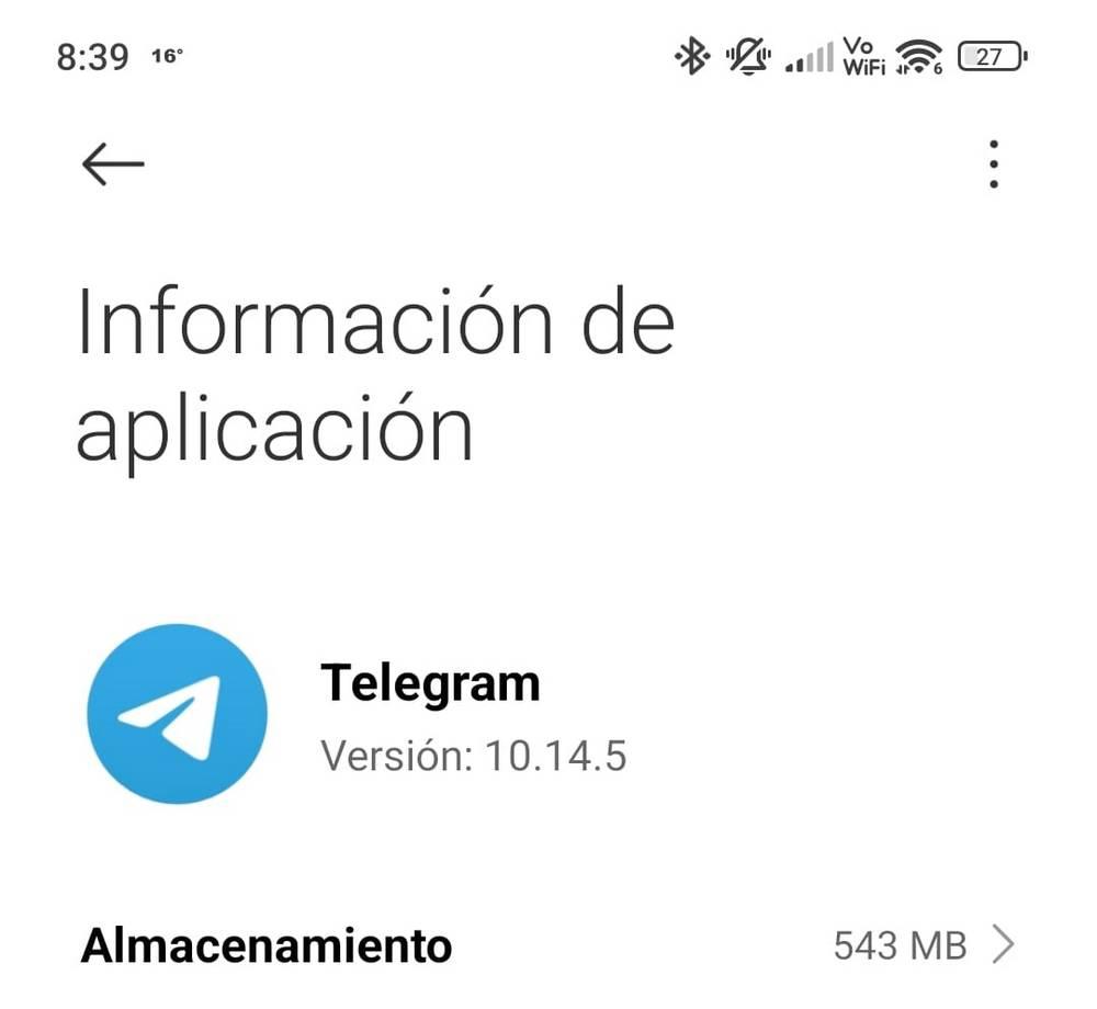 Versión Telegram instalada Android