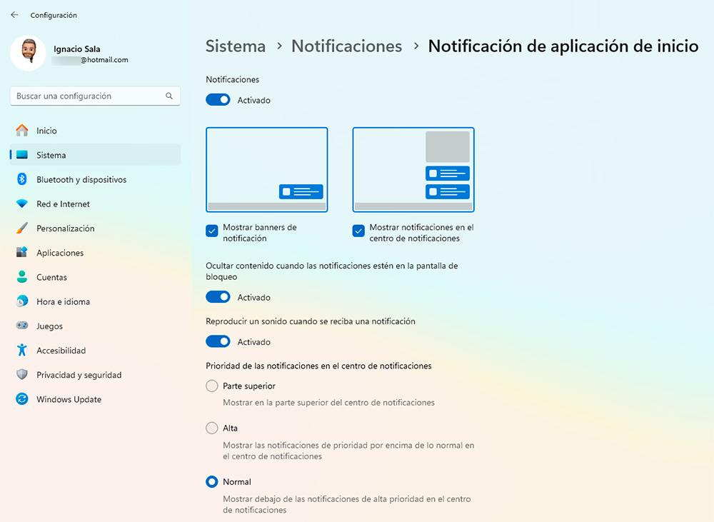Notificaciones aplicaciones instaladas inicio de Windows